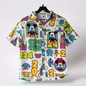 Disney World 2024 Button Down Shirt‎ Mickey Minnie Mouse Icons Women's